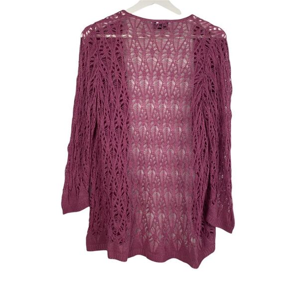 212 New York Loose Weave Crochet Open Front Cardigan size Small Mauve - Picture 2 of 4